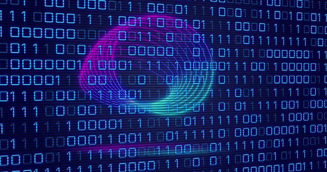 Neon Circles on Binary Code Screen Representing Data Technology - Free Images, Stock Photos and Pictures on Pikwizard.com