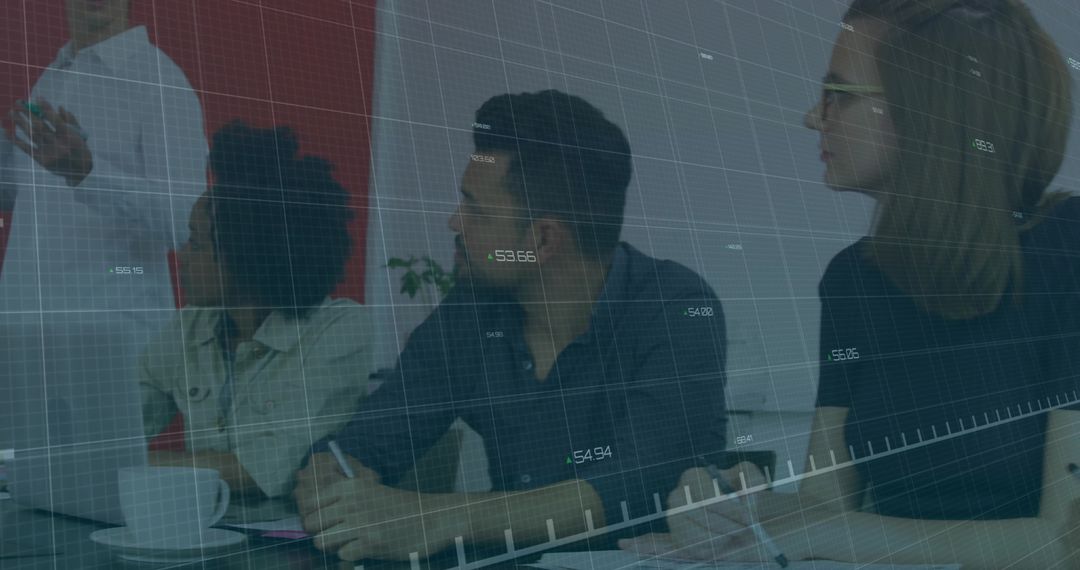 Business Colleagues Analyzing Data with Graph Overlay in Modern Office
