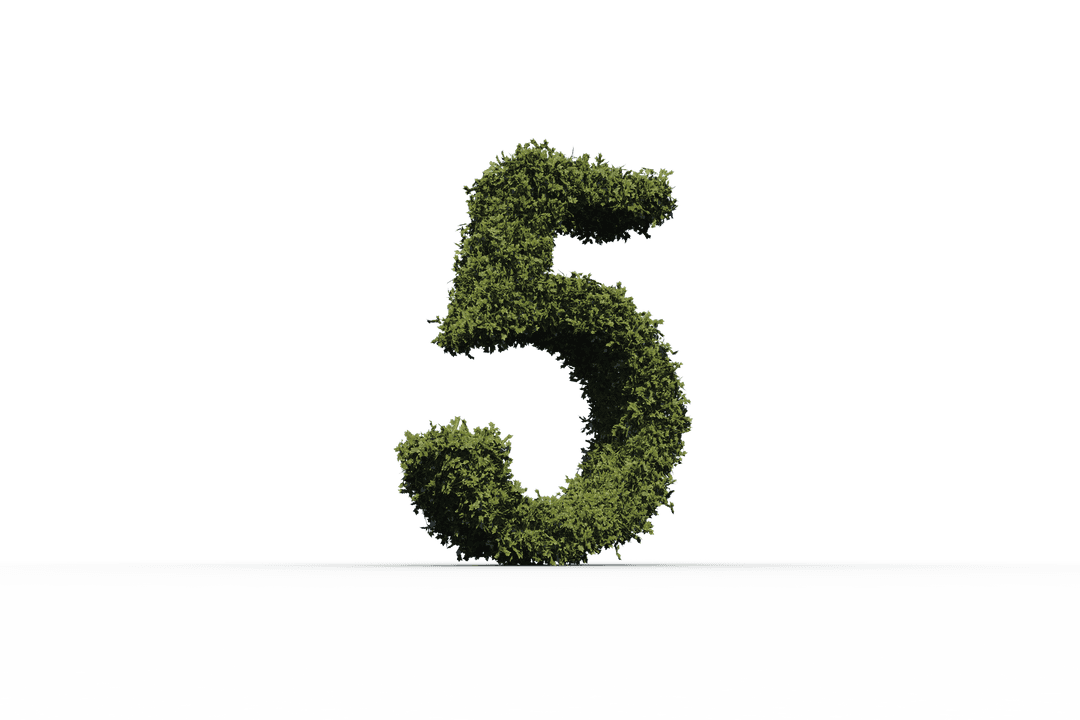 Transparent Number Five Formed by Lush Green Leaves