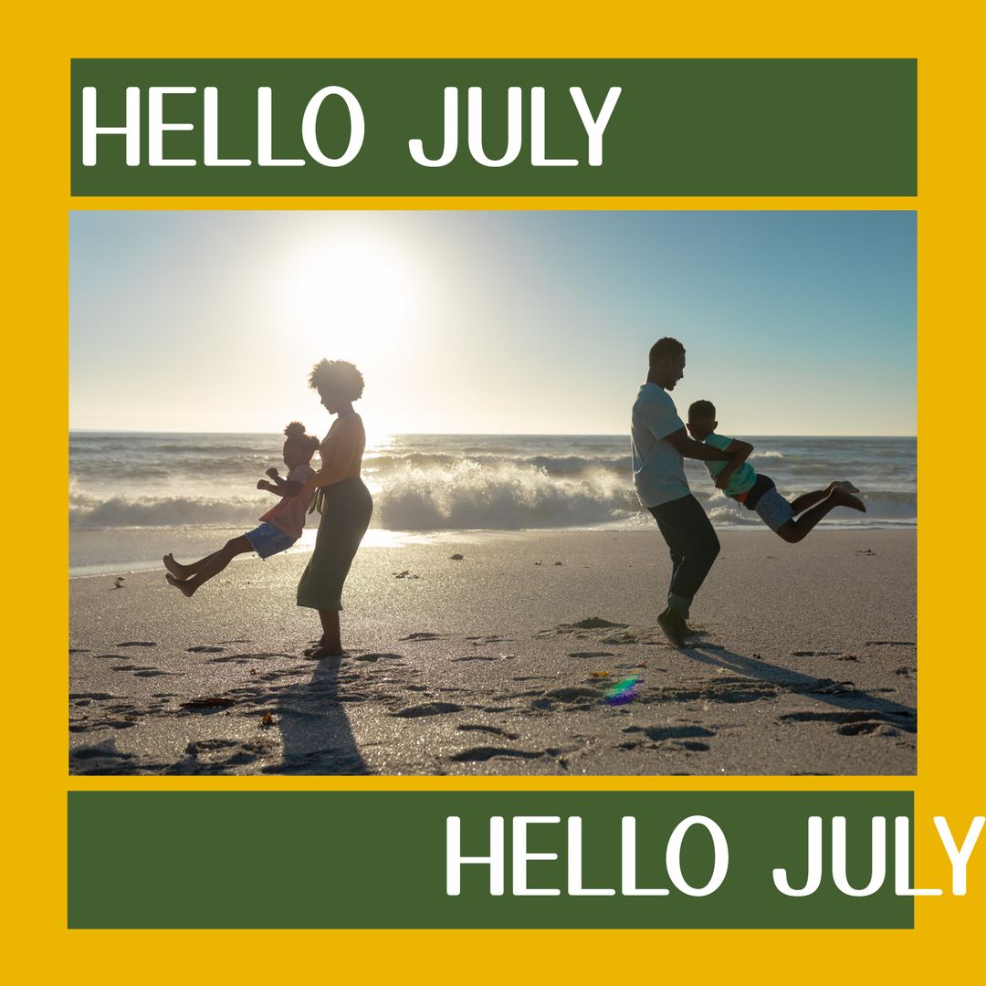 Family Enjoys Summer Seaside Adventure Watching Sunset