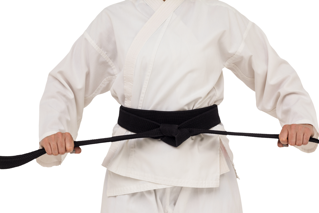 Martial Artist Tightening Black Karate Belt on Transparent Background - Download Free Stock Images Pikwizard.com