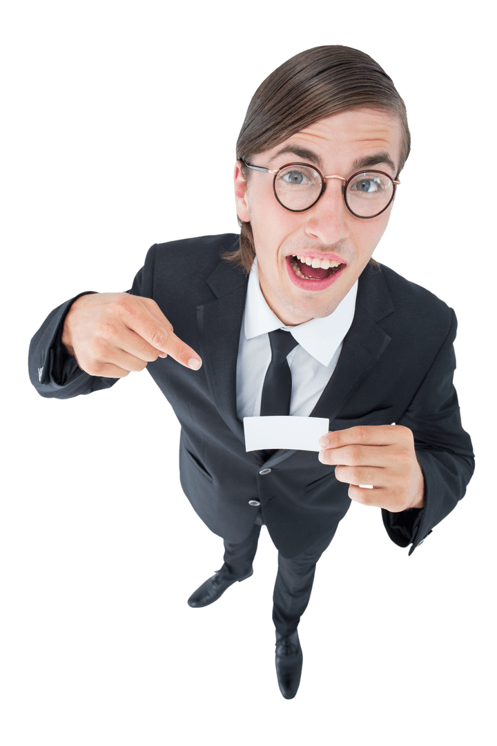 Transparent Background Businessman Holding Card Cheerfully