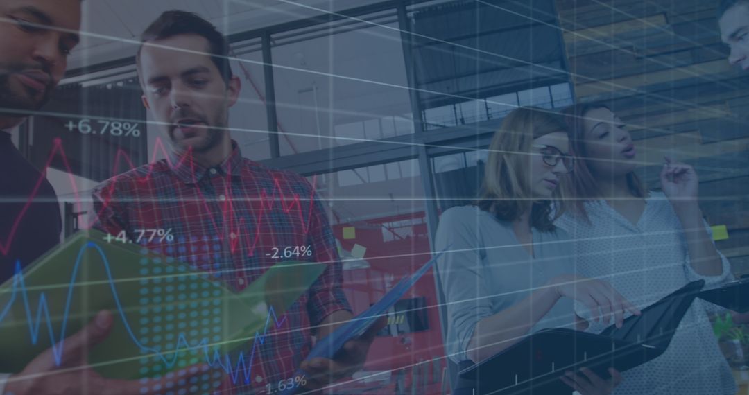 Financial Analysts Collaborating with Virtual Data Overlay