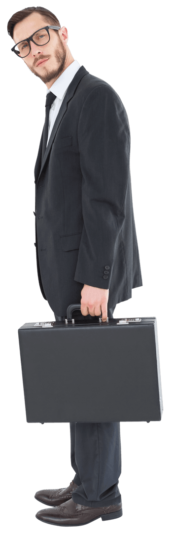 Transparent Geeky Businessman with Briefcase