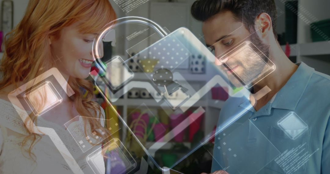 Digital Security Overlay on Two People Using Payment Terminal