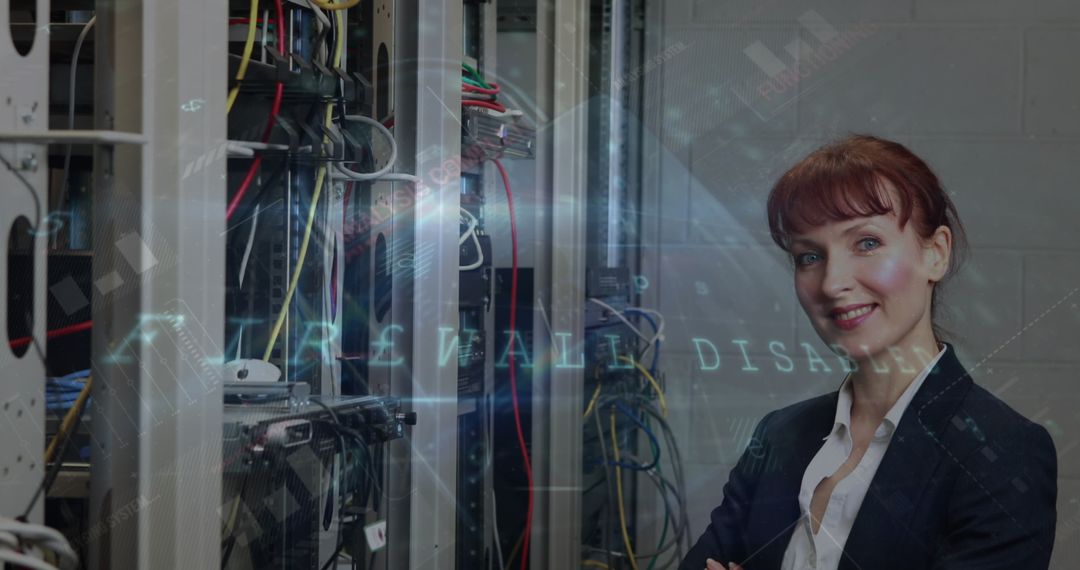 Cybersecurity Female Engineer in Data Center Server Room