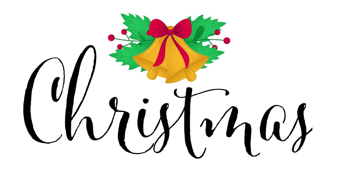 Festive Christmas Text With Golden Bells Decor