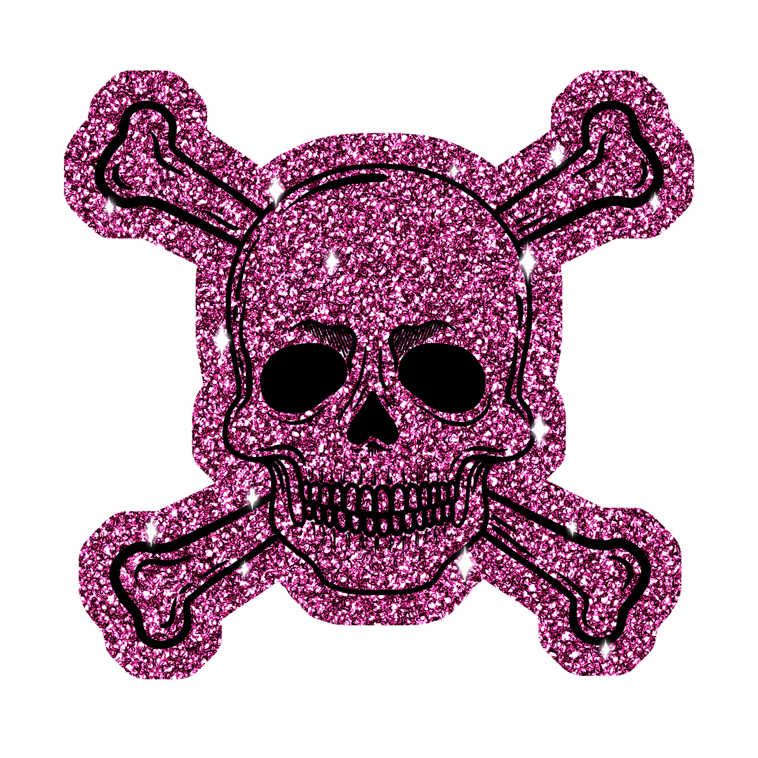 Pink Glitter Skull and Crossbones on Transparent Background