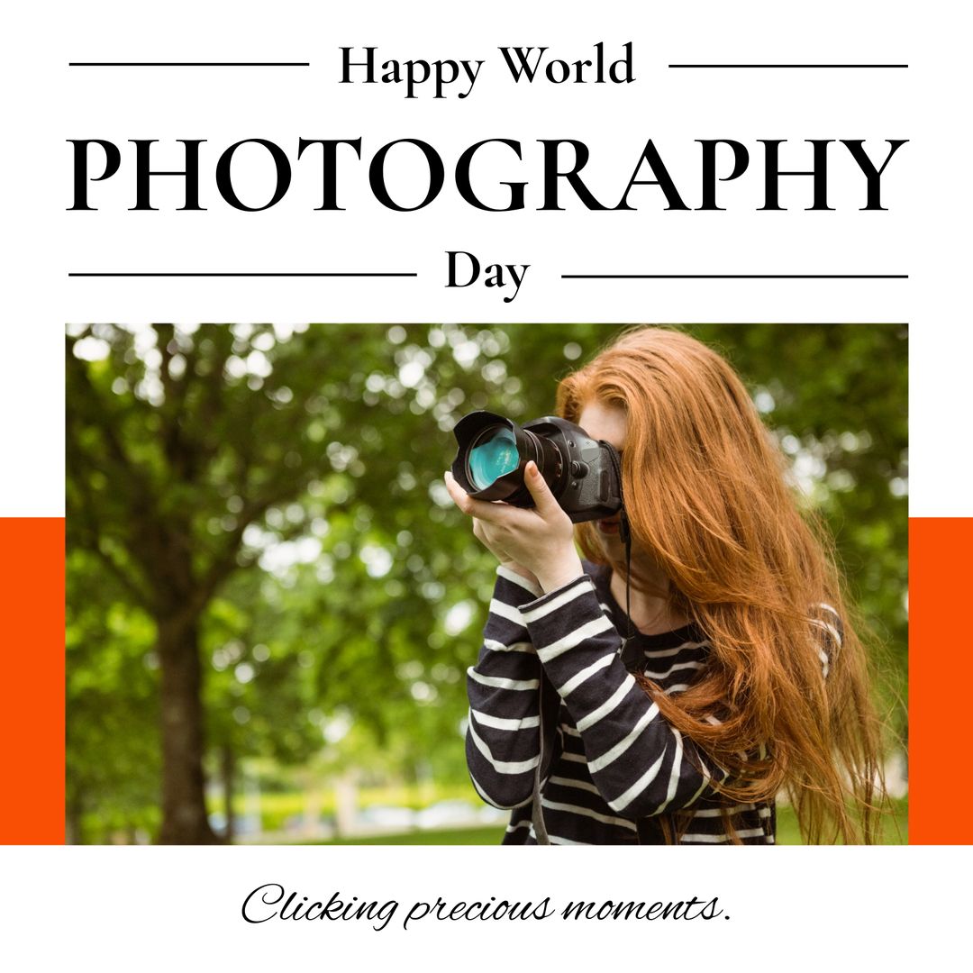 Happy World Photography Day Female Photographer with SLR Camera - Download Free Stock Templates Pikwizard.com