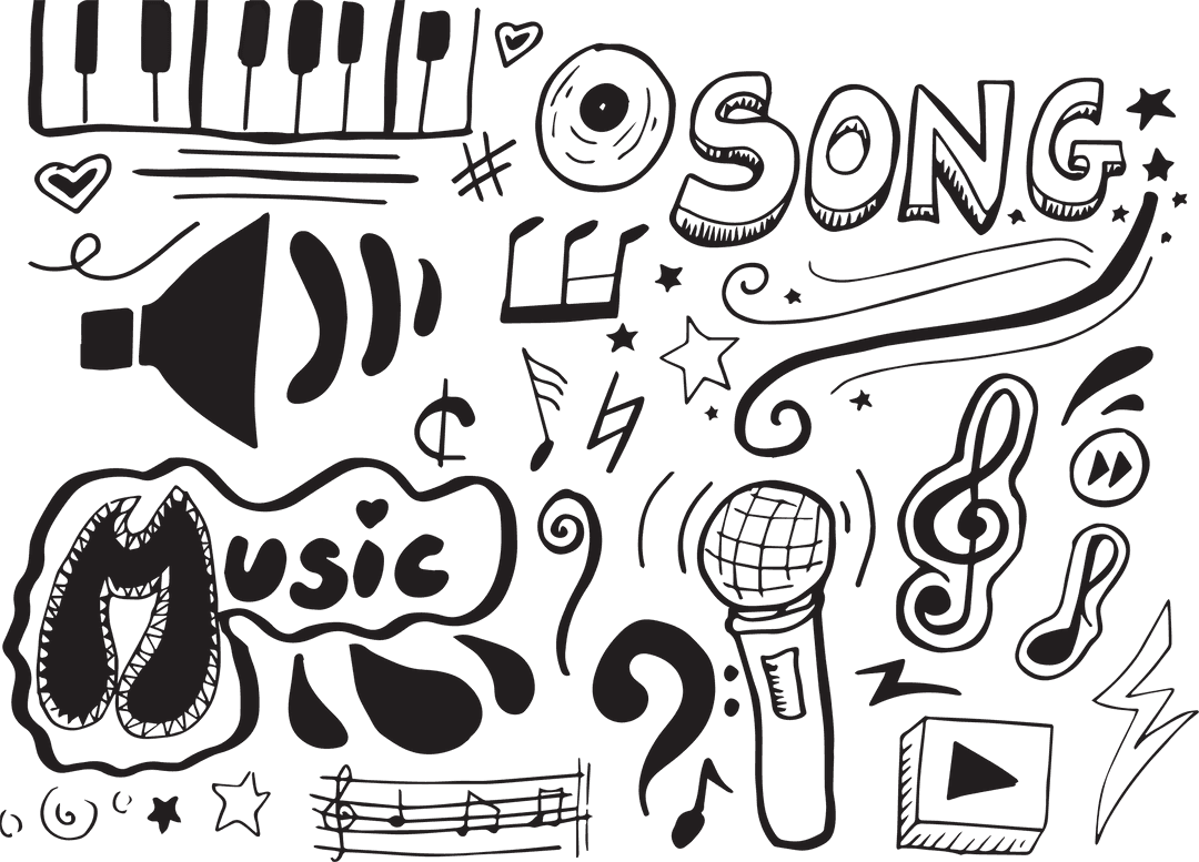 Creative Music Doodles on Transparent Background