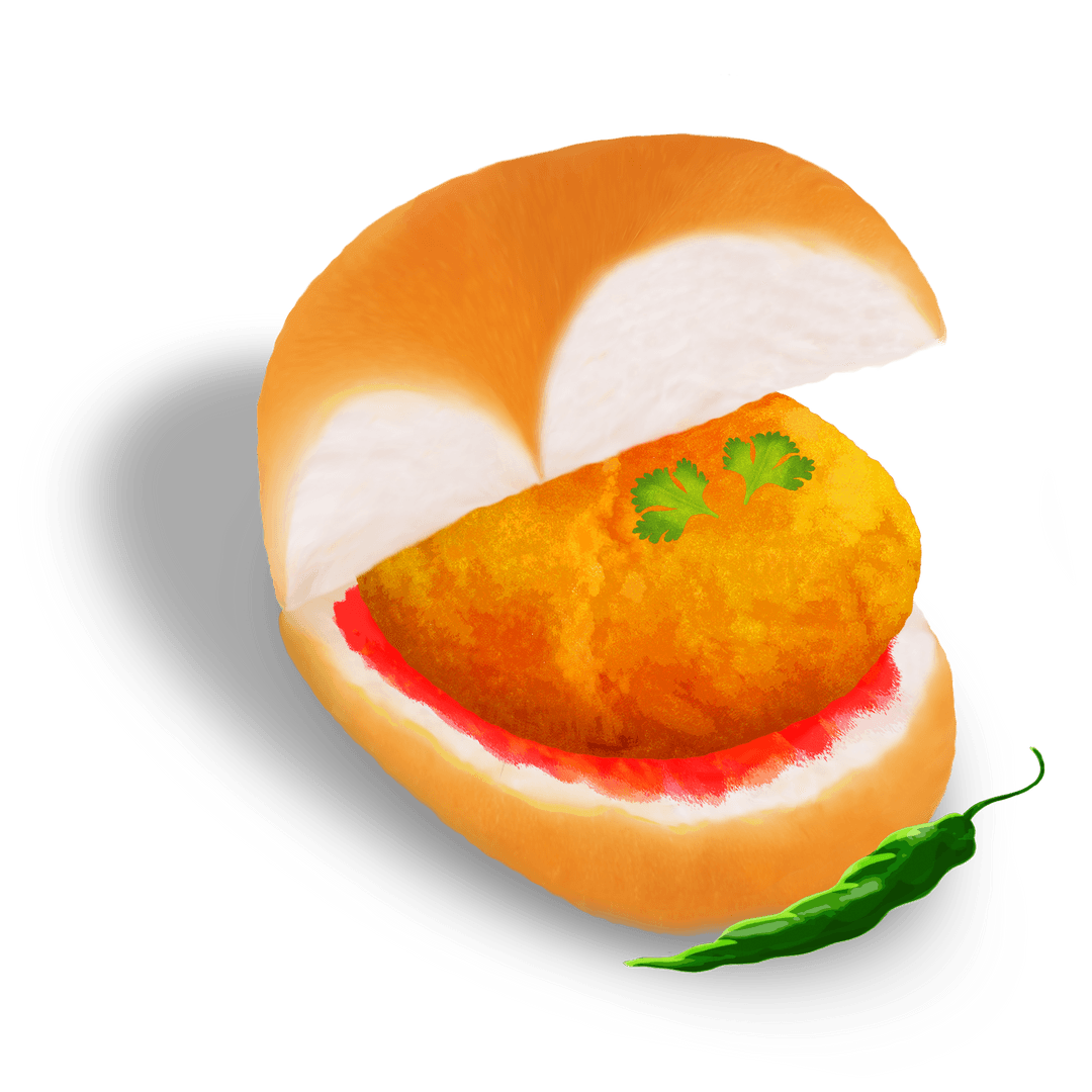 Transparent Flat Design Vada Pav with Chili