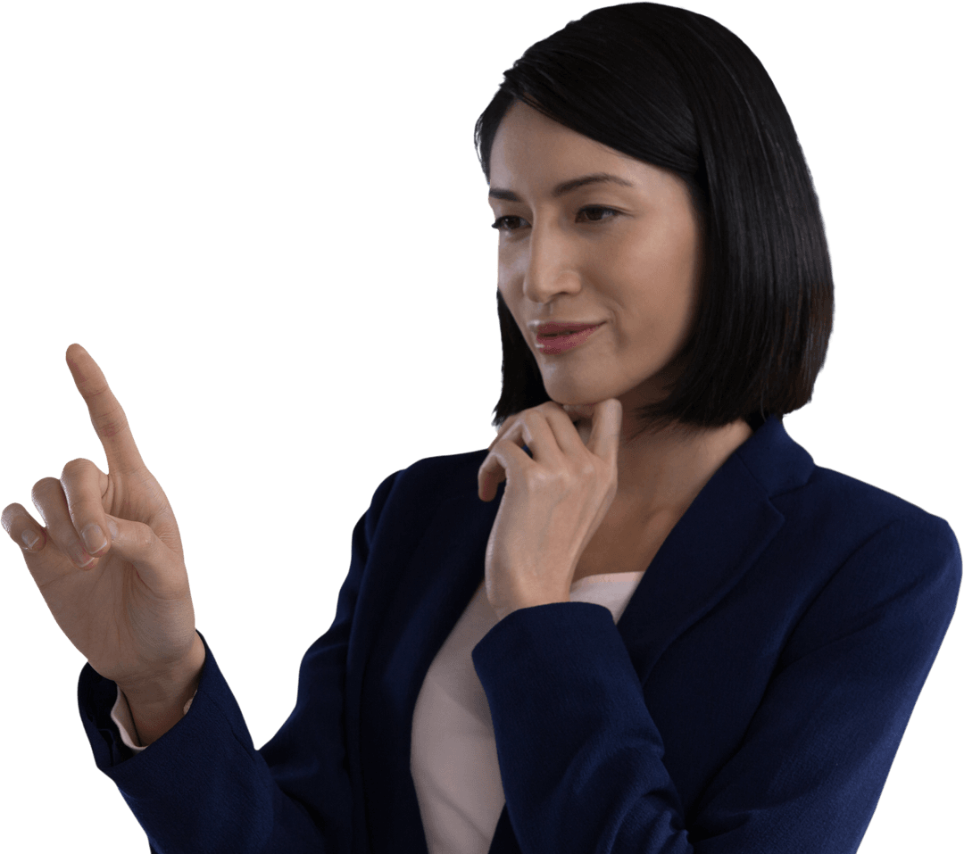 Businesswoman Engaging with Transparent Touchscreen Technology