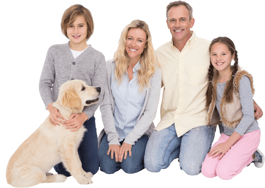 Transparent Background Happy Family with Golden Retriever