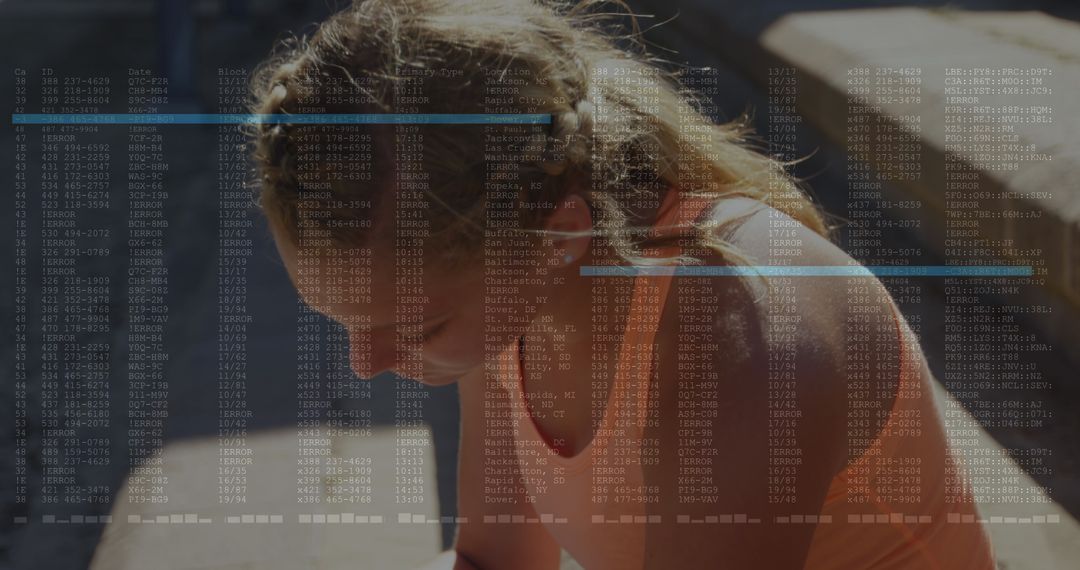 Caucasian Woman Using Smartphone with Data Overlay