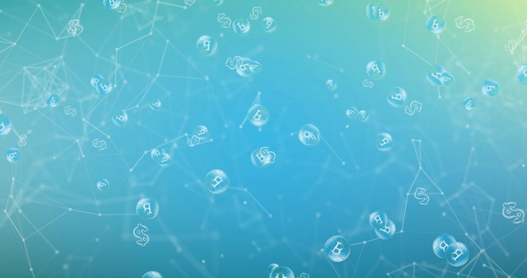 Digital Network of Currency Symbols in Blue Sphere Grid