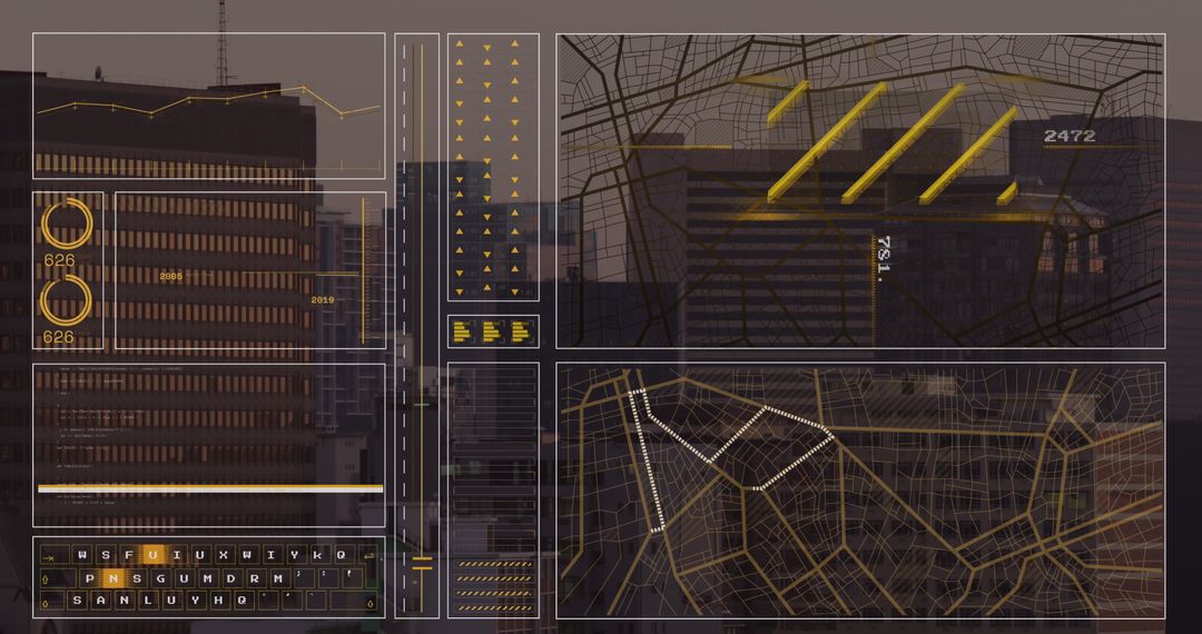 High-Tech Data Interface Overlaying Urban Cityscape