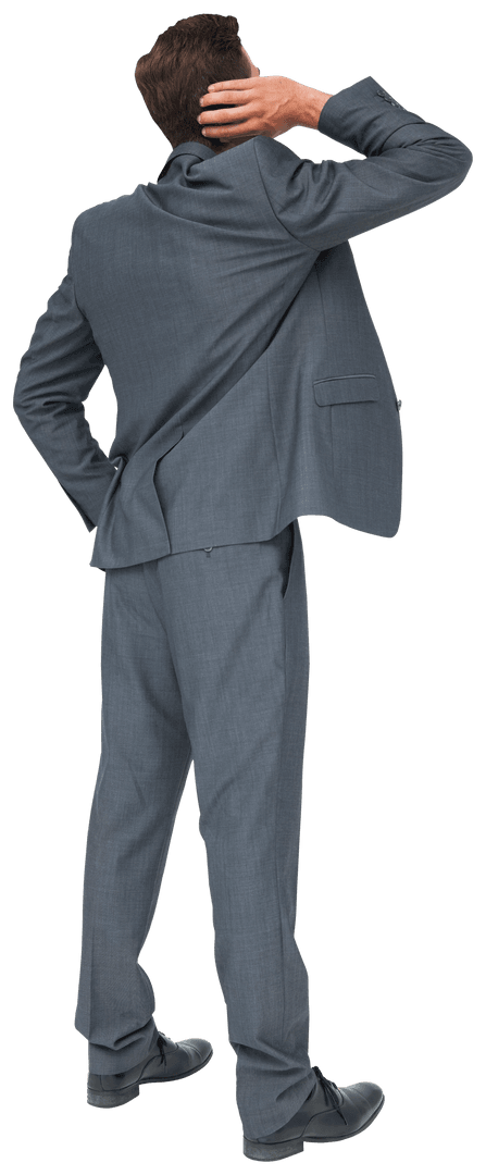 Transparent Caucasian Businessman Looking Up in Gray Suit