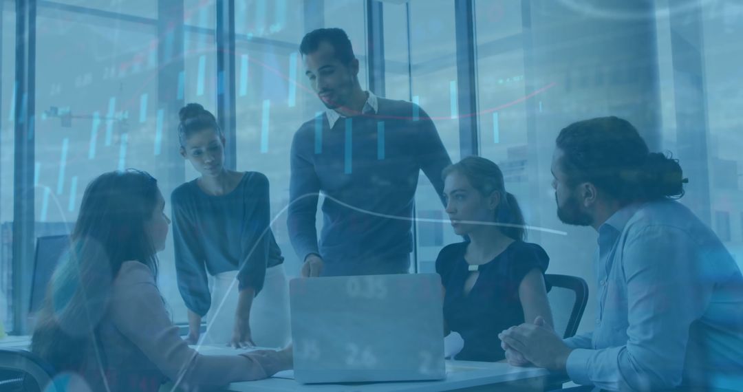 Business Team Collaborating with Financial Data Simulation