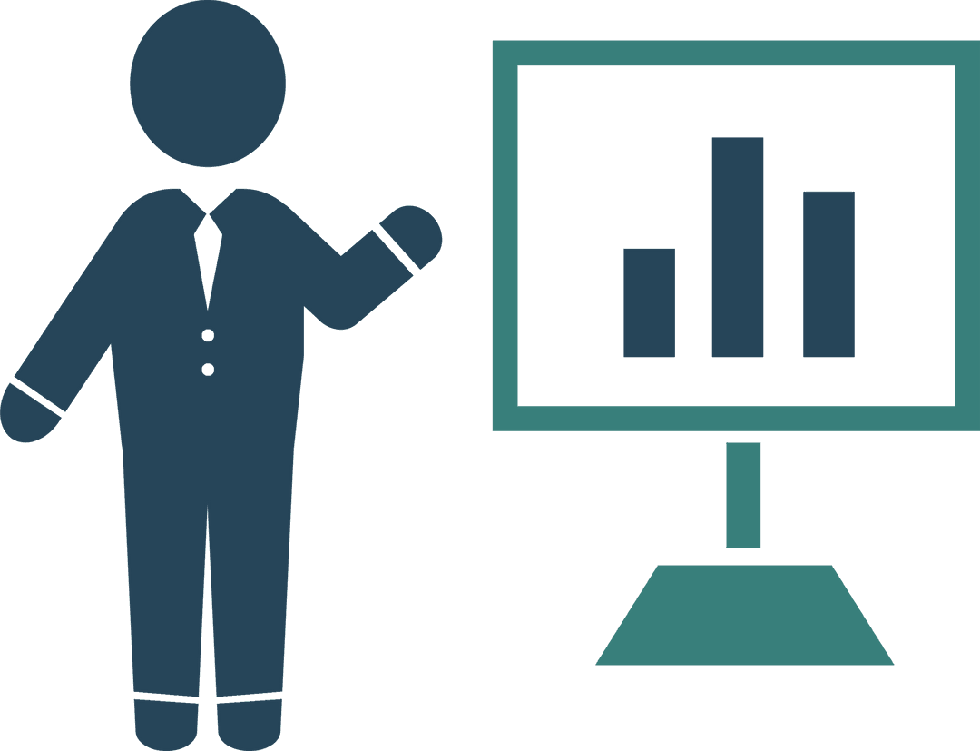 Transparent Businessperson Icon Displaying Data on Board