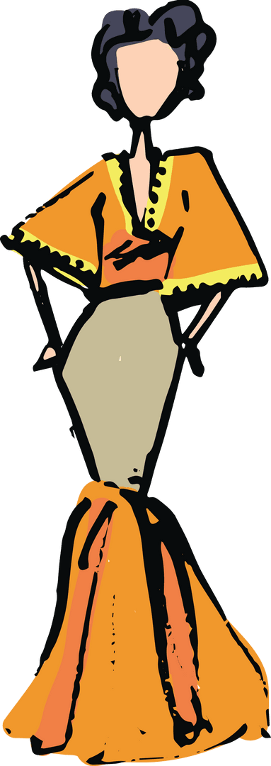 Stylized Illustration of Woman in Transparent Fit and Flare Dress Design