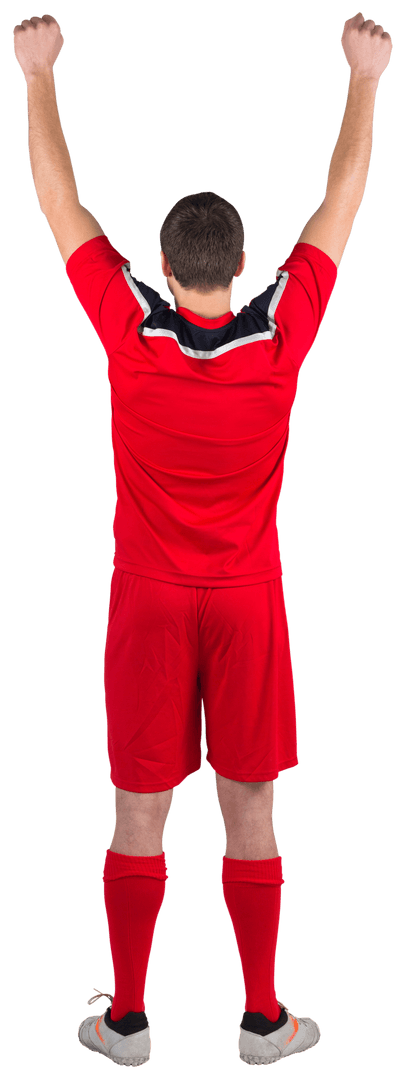 Jubilant Football Player in Transparent Uniform Celebrating Victory