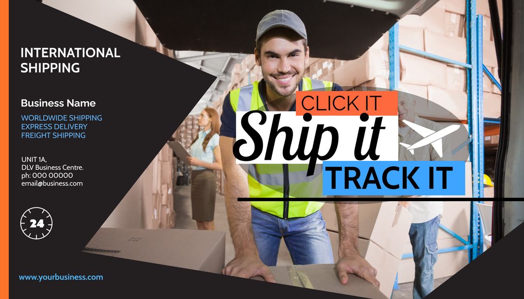 Smiling Warehouse Worker Showcasing Reliable International Shipping