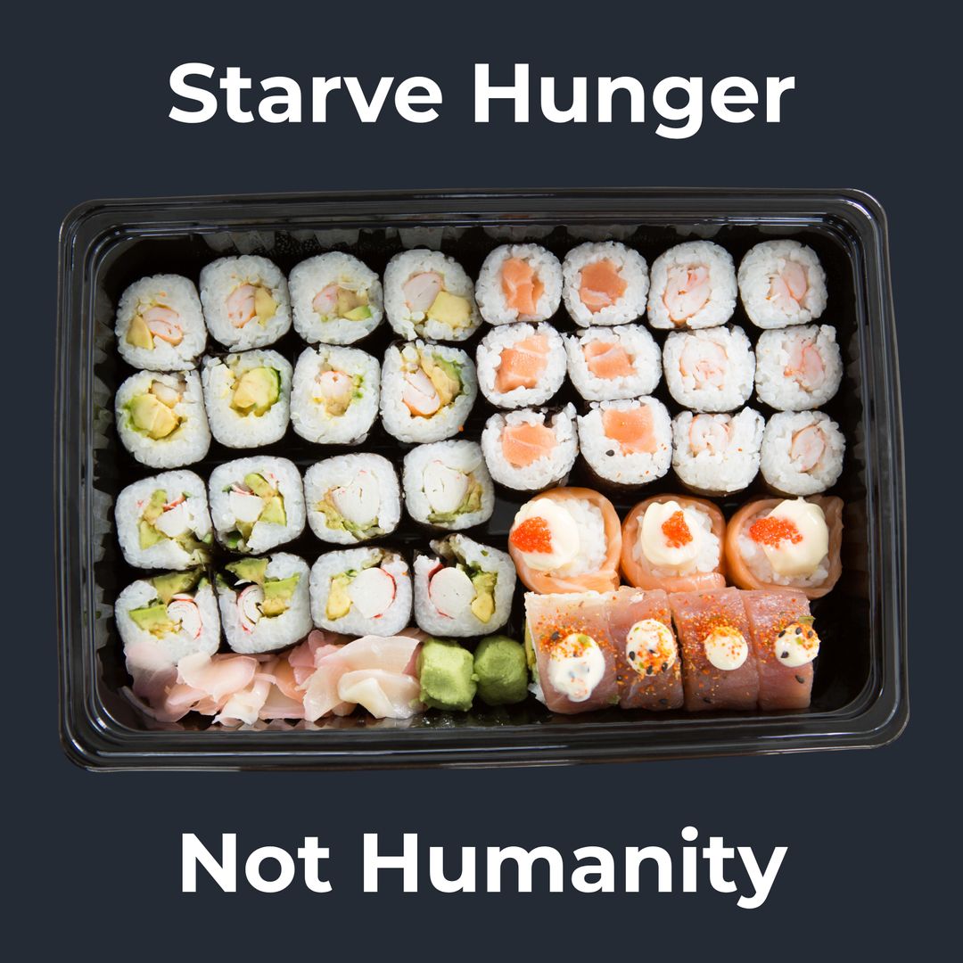 Sushi Platter with Anti-Hunger Message at World Hunger Day