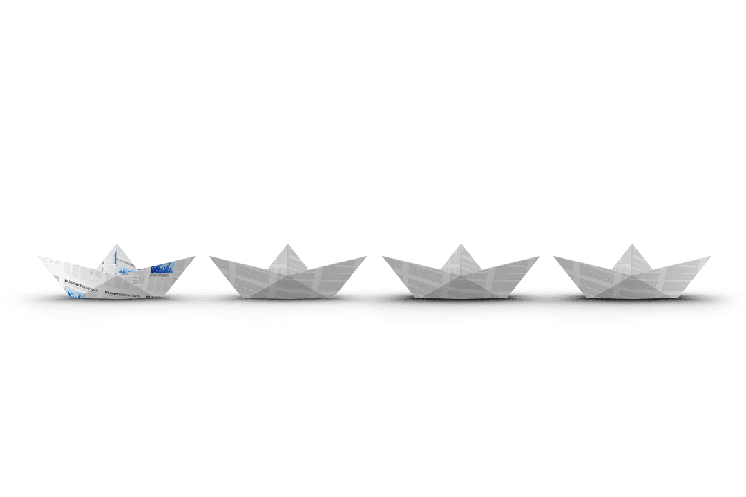 Transparent Newspaper Origami Paper Boats Aligned Row Unique Creativity