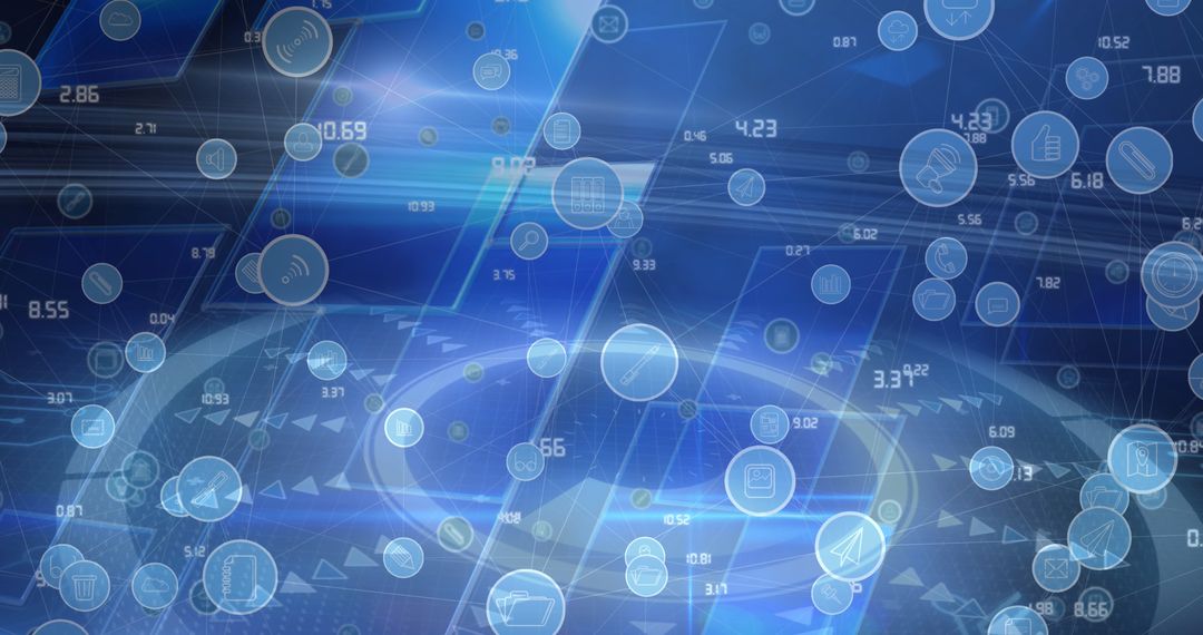 Cyber Network and Data Processing with Icon Overlay Design