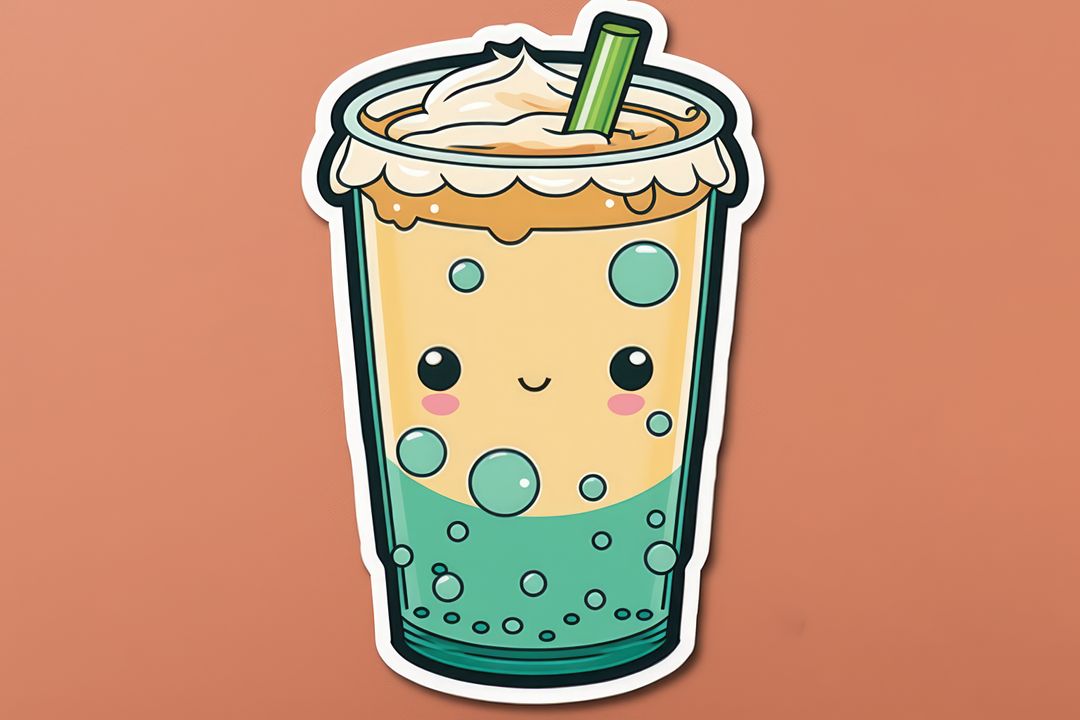 Cute Kawaii Bubble Tea Cartoon on a Coral Background - Free Images, Stock Photos and Pictures on Pikwizard.com