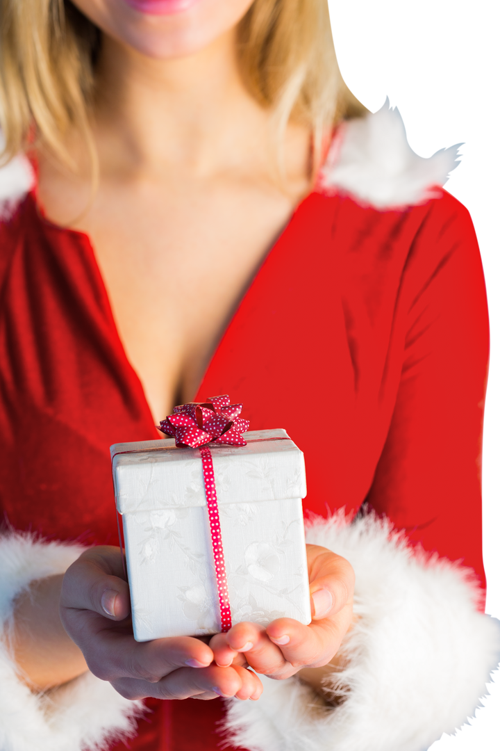 Transparent Smiling Woman in Santa Outfit Offering Gift - Download Free Stock Images Pikwizard.com