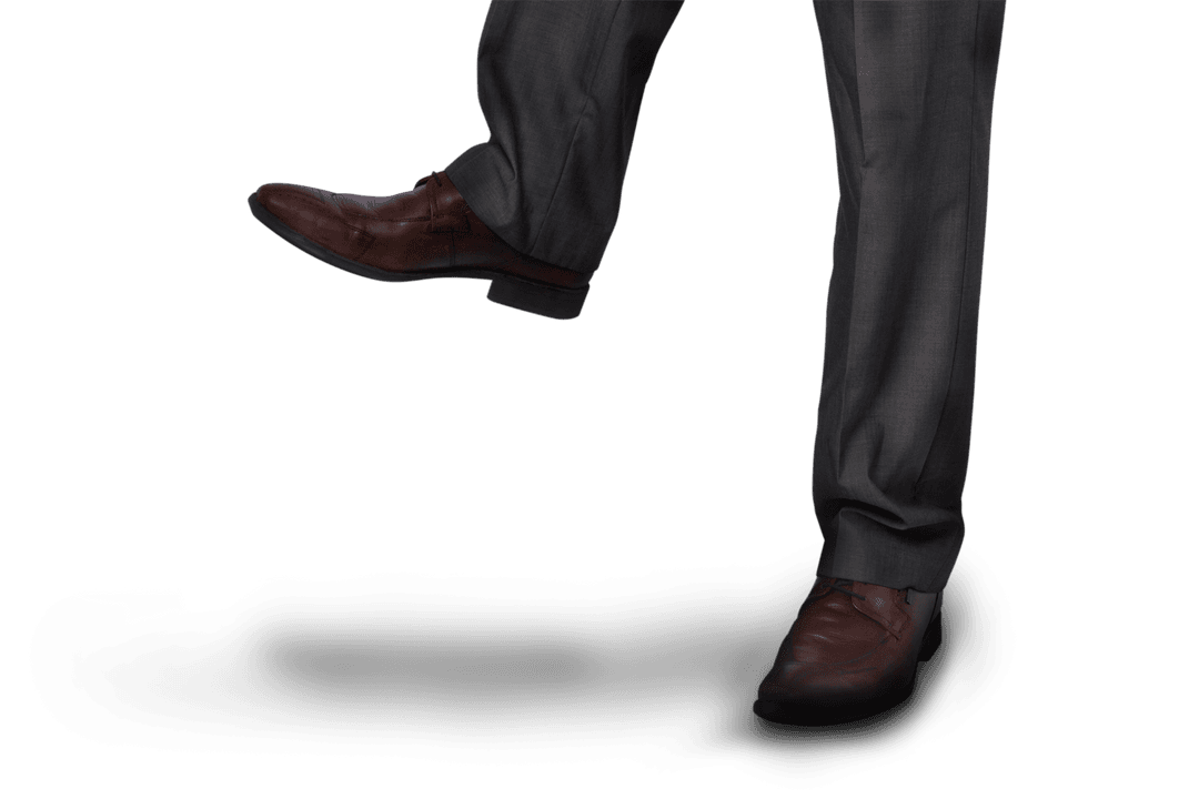Businessman Legs Walking Forward with Leather Shoes on Transparent Background