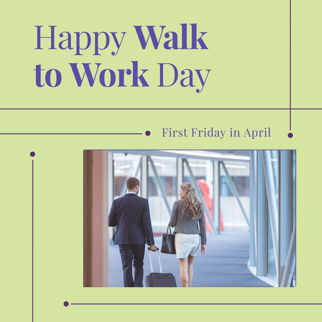 Happy Walk to Work Day Banner with Business People Walking - Download Free Stock Templates Pikwizard.com