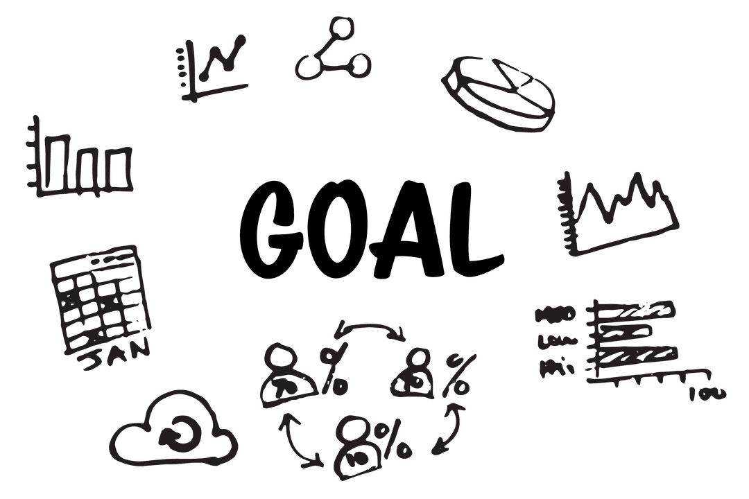 Goal Text with Data Chart Icons on Transparent Background