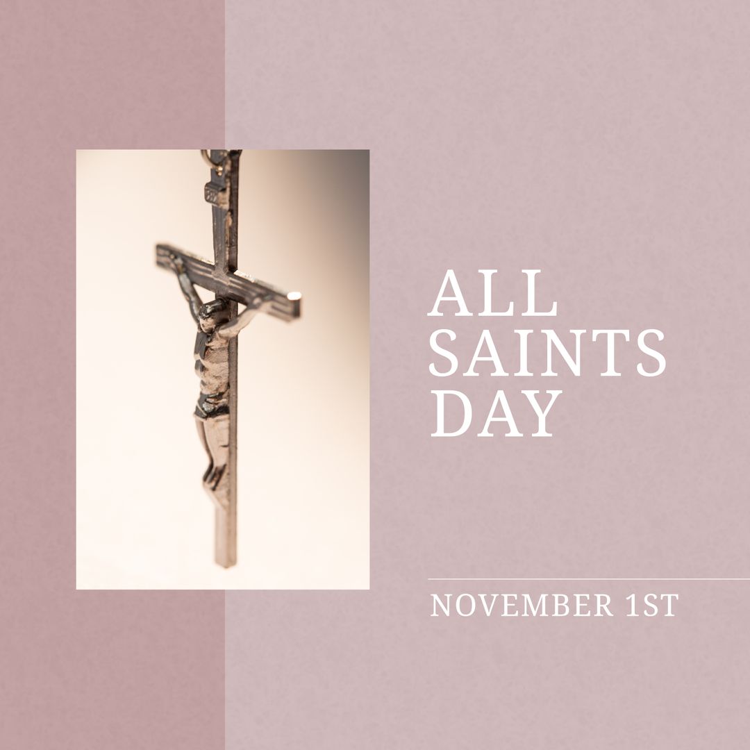 All Saints Day Concept with Rosary and Text