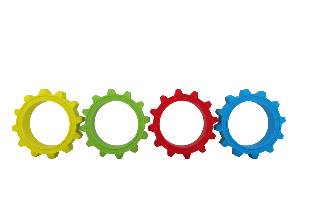 Four Colorful Transparent Plastic Gears Alignment