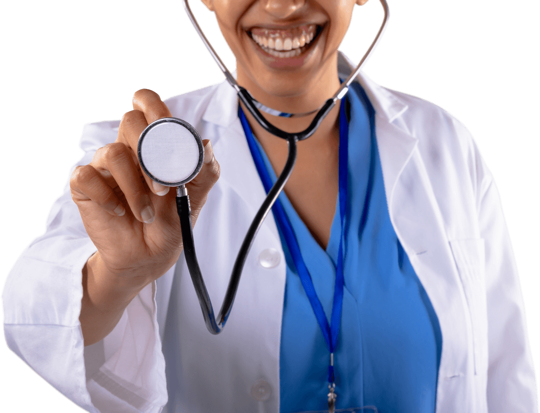 Smiling Doctor Holding Stethoscope on Transparent Background