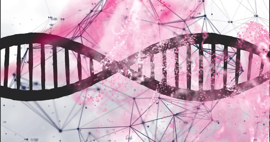 Composite Visual of DNA Strand with Network Technology Overlay