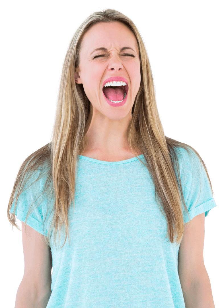 Furious Blonde Woman Screaming Transparent Background Emotion