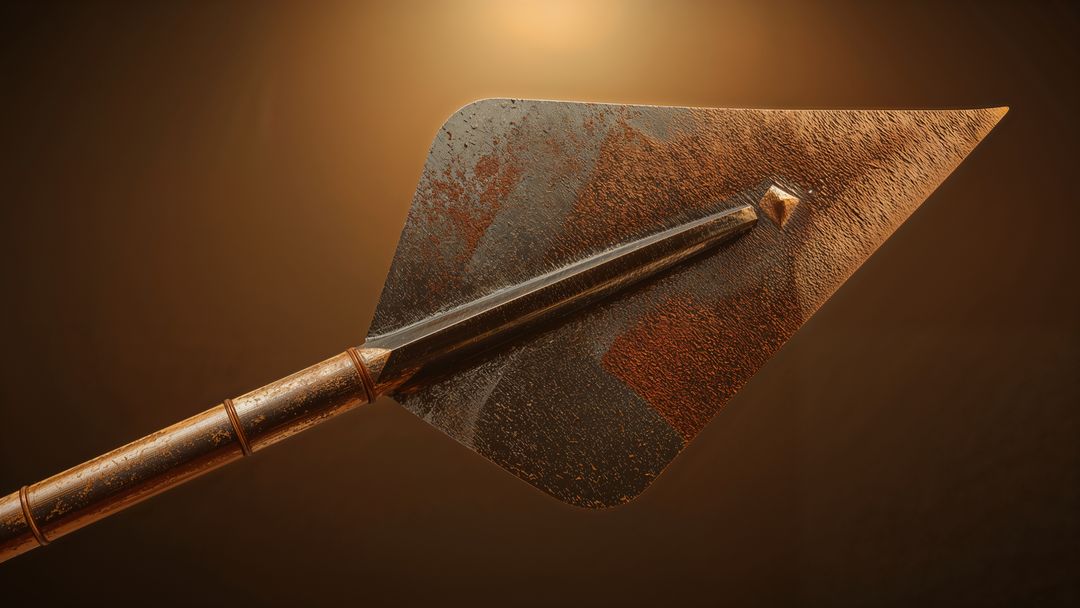 Rusted Spearhead with Triangular Blade Displaying Historical Textures