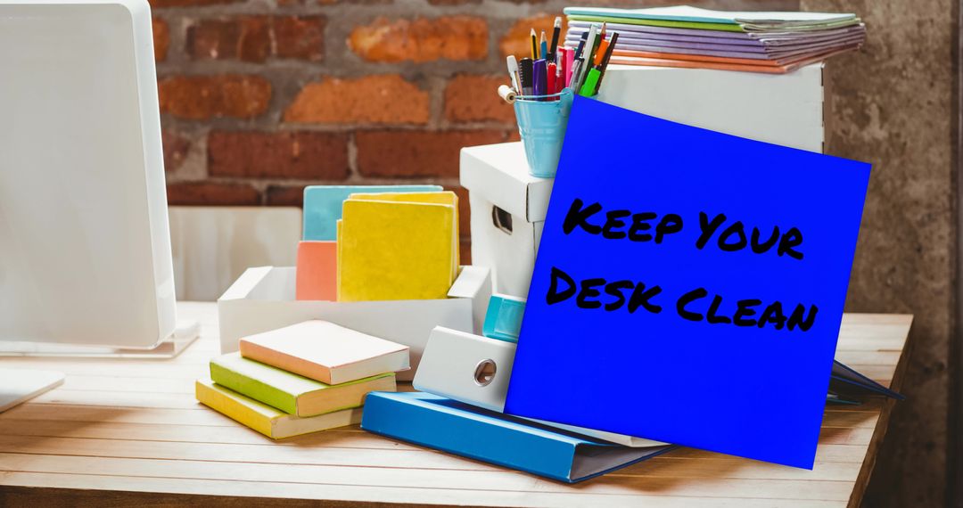 Organized Office Desk with Clean Workspace Reminder Note