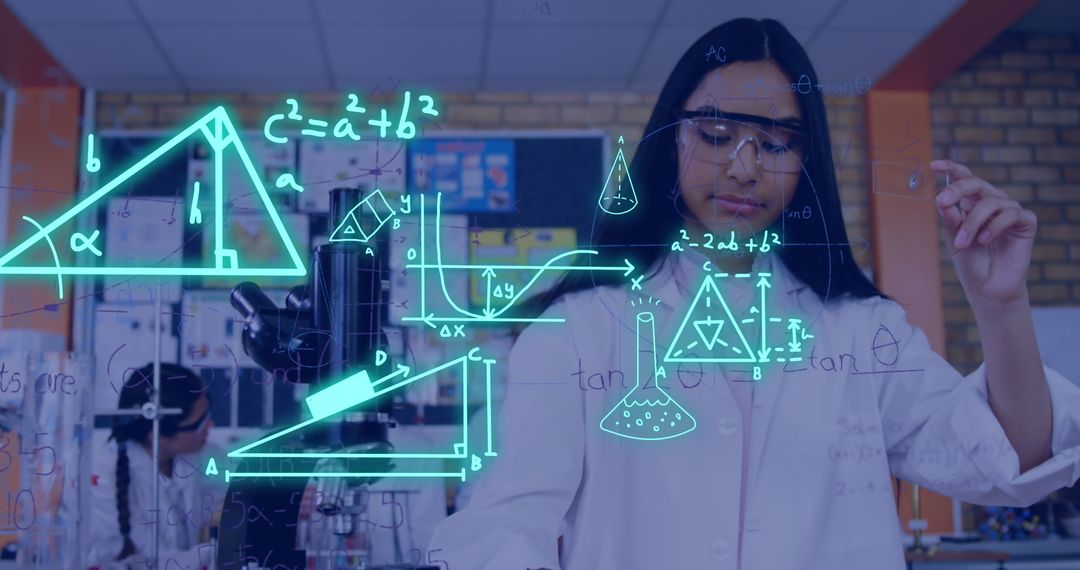 Female Student Engaging in Science Experiment with Digital Interface
