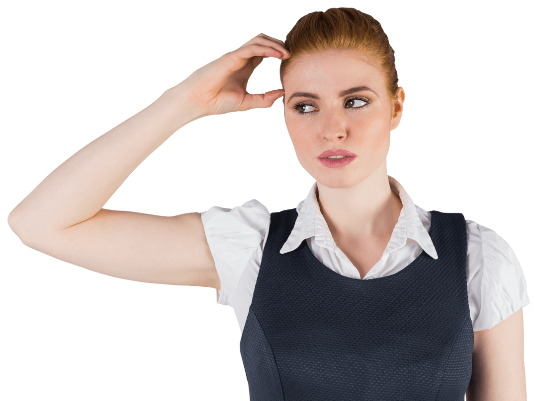 Pensive Caucasian Woman Contemplating on Transparent Background