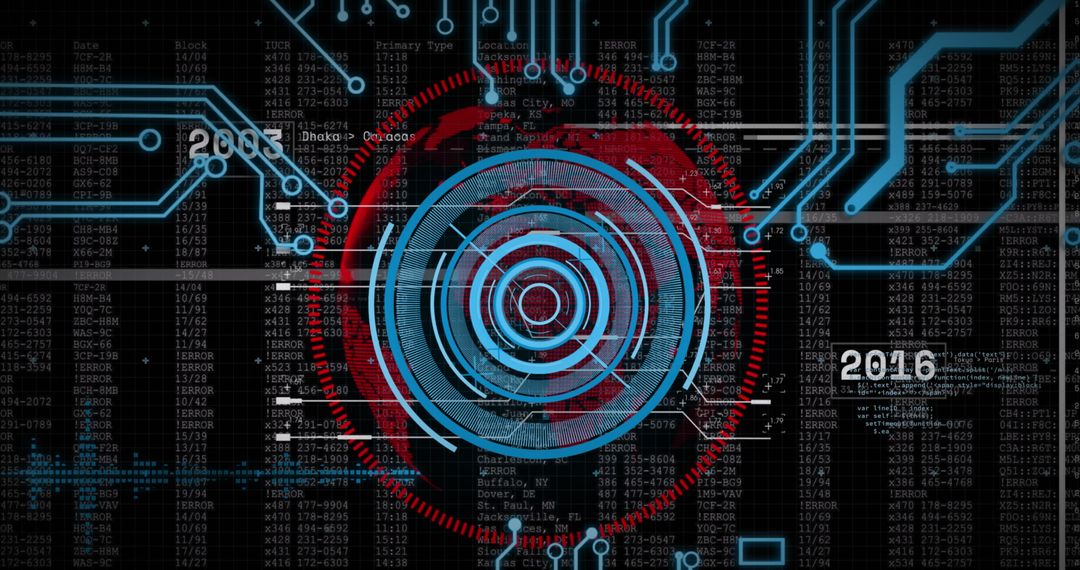 Futuristic digital interface with data and circuit patterns