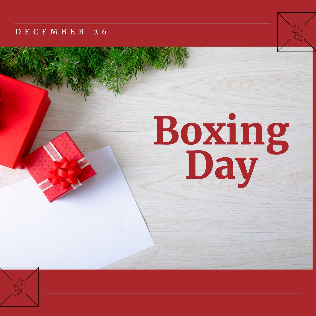 Boxing Day Greeting with Christmas Decorations and Gifts - Download Free Stock Templates Pikwizard.com