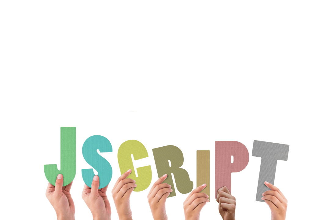 Transparent Hands Holding Colorful Paper Letters Spelling Jscript