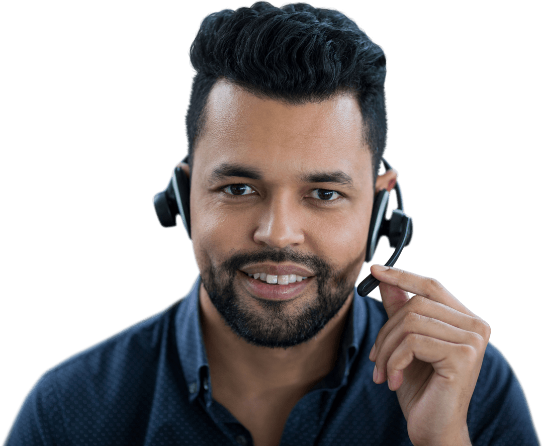 Smiling Male Call Center Agent with Headset Transparent Background