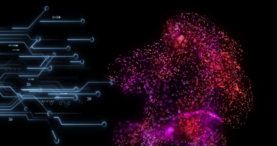 Futuristic Digital Fusion of Electric Circuits and Particle Silhouette