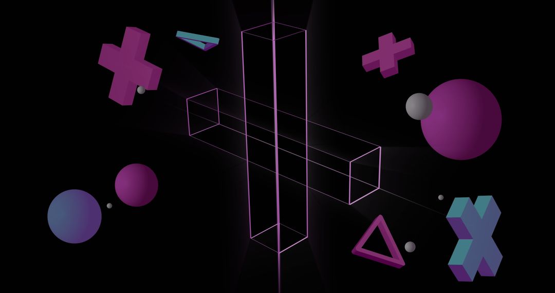 Abstract Geometric 3D Forms on Black Background