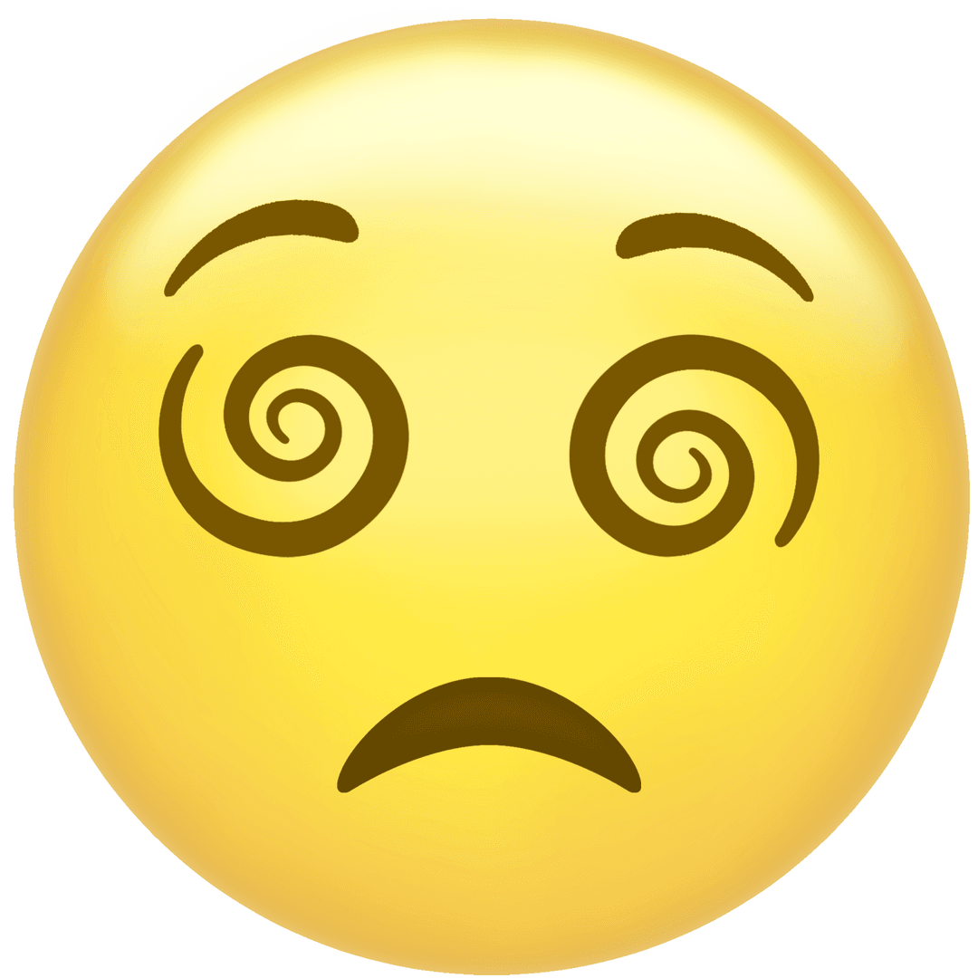 Confused Emoji Face with Spiral Eyes on Transparent Background